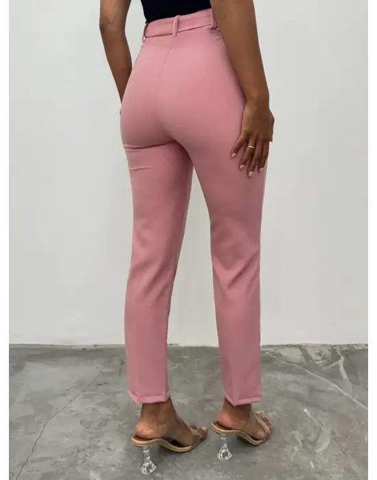 Omarı Pudra Renkli Kemerli Bilek Pantolon