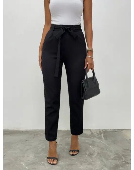 Kemerli Bilek Pantolon -Siyah