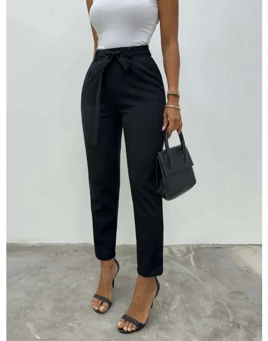 Kemerli Bilek Pantolon -Siyah
