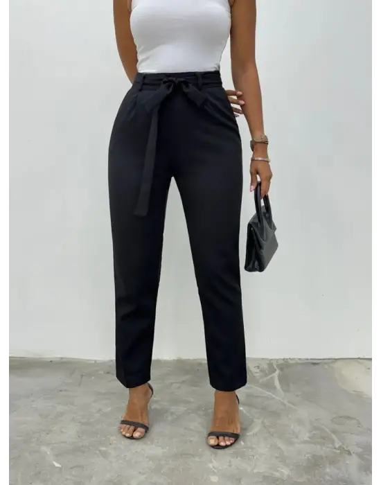 Kemerli Bilek Pantolon -Siyah