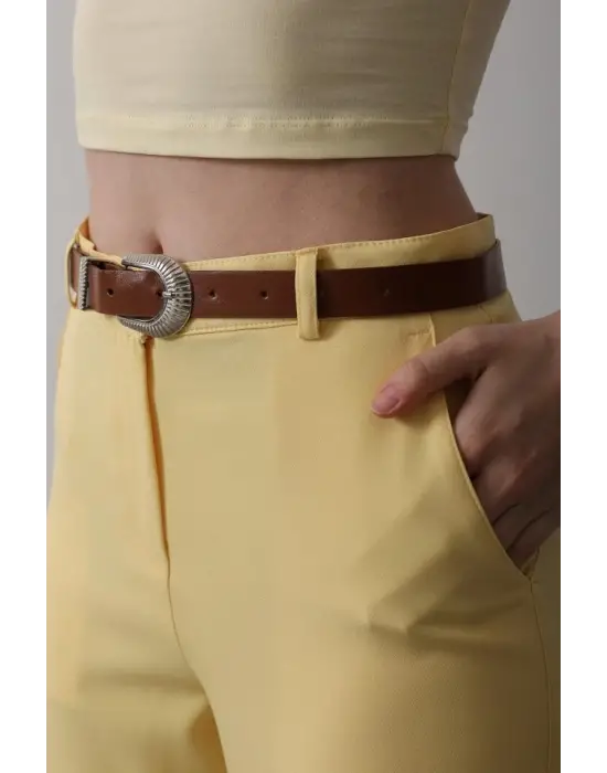 Kemerli Havuç Pantolon - Sarı