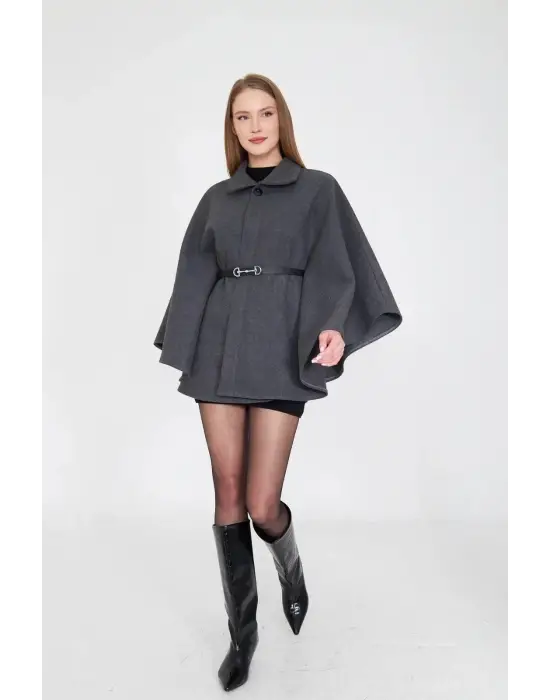 Kemerli kaşe panço antrasit pt