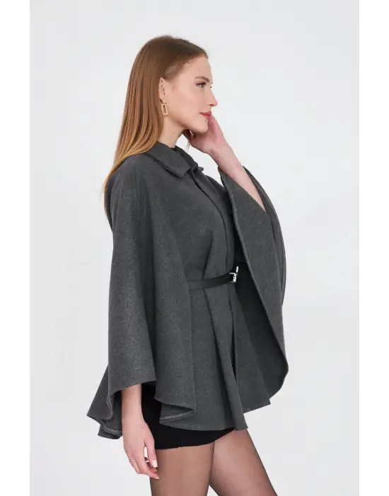 Kemerli kaşe panço antrasit pt