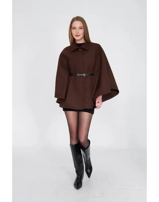 Kemerli kaşe panço kahve pt