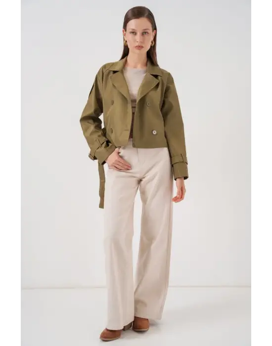 Kemerli Kısa Trençkot 5970 - Haki