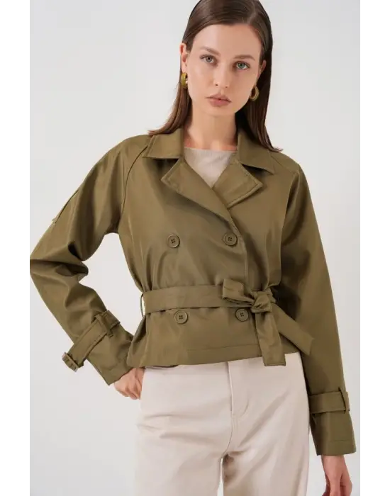 Kemerli Kısa Trençkot 5970 - Haki