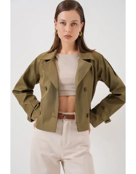 Kemerli Kısa Trençkot 5970 - Haki
