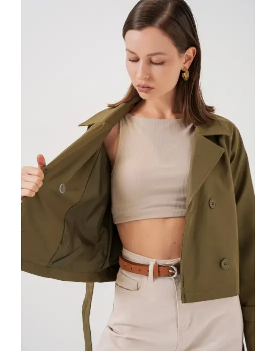 Kemerli Kısa Trençkot 5970 - Haki