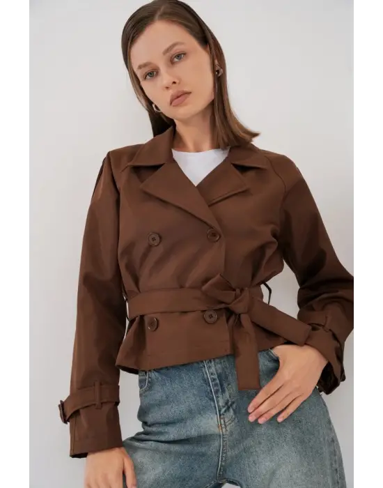 Modern Kısa Trençkot Kahverengi