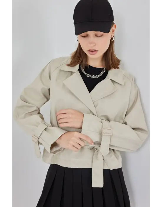 Kemerli Kısa Trençkot 5970 - Taş