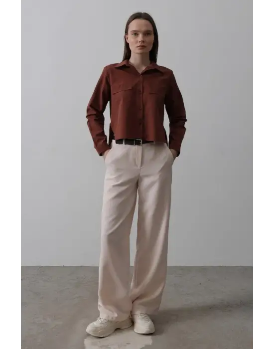 Kemerli Palazzo Pantolon - Pudra