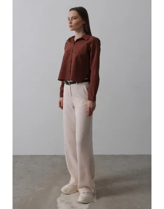 Kemerli Palazzo Pantolon - Pudra