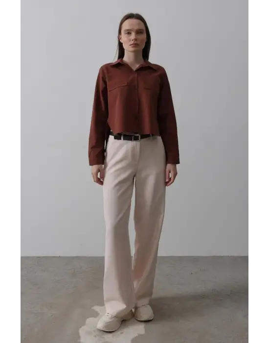 Kemerli Palazzo Pantolon - Pudra