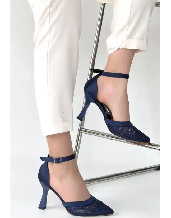 Keny Lacivert Saten Topuklu Ayakkabı