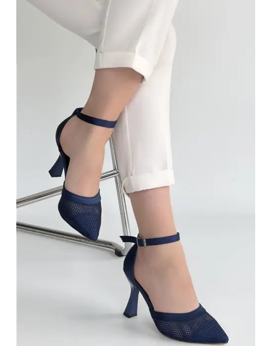 Keny Lacivert Saten Topuklu Ayakkabı