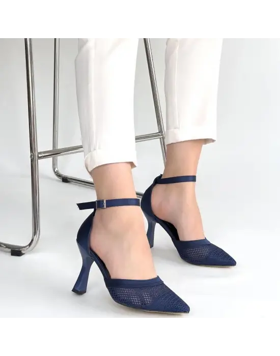 Keny Lacivert Saten Topuklu Ayakkabı