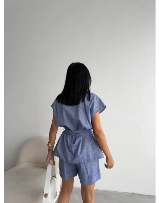 Omarı Duble Paça Şort Takımı - Lacivert