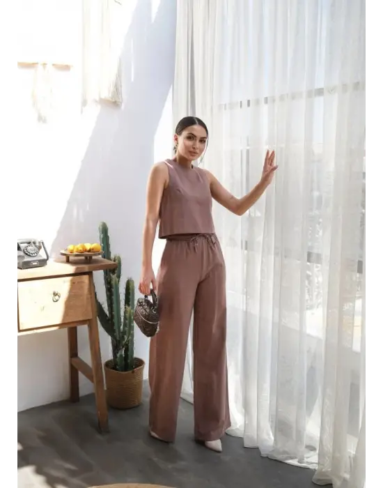 Keten Bluz Ve Pantolon İki̇li̇ Takim
