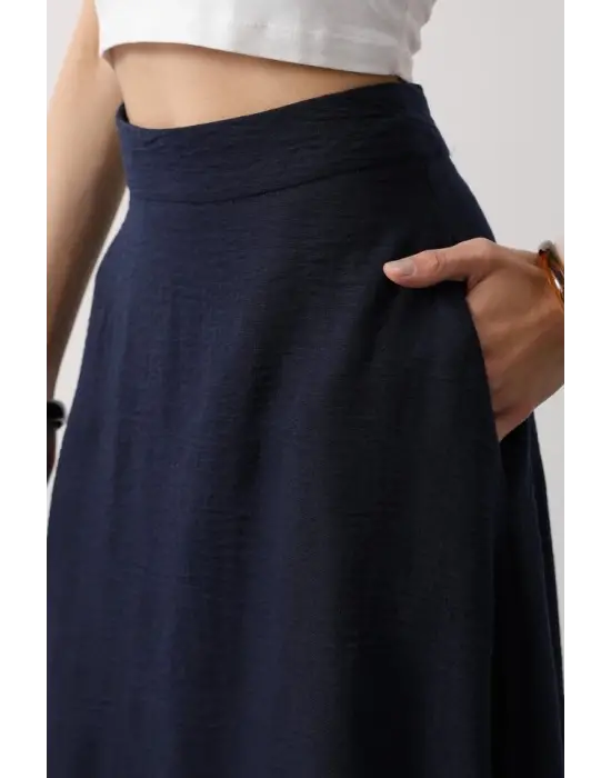 Omarı Zarif Lacivert Keten Etek