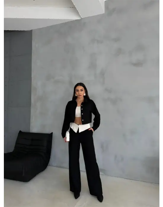 Omarı Şık Keten Takım - Siyah