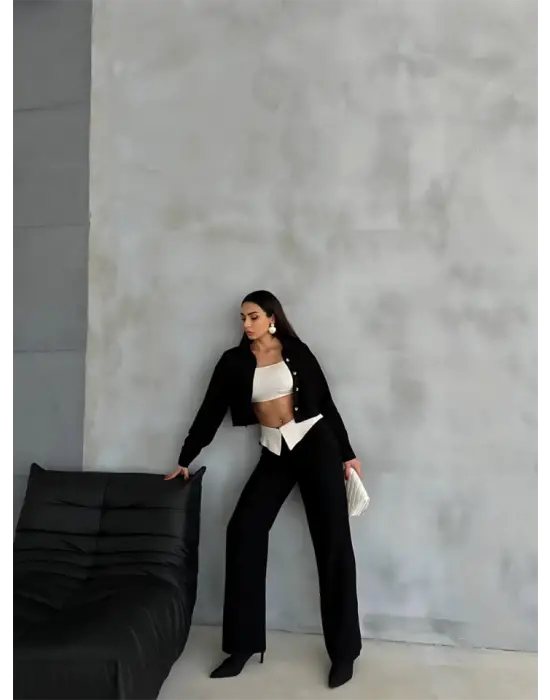 Omarı Şık Keten Takım - Siyah