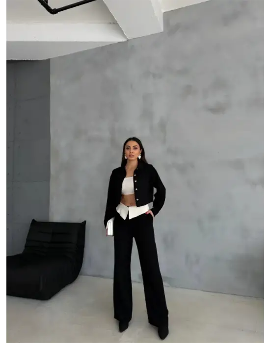 Omarı Şık Keten Takım - Siyah