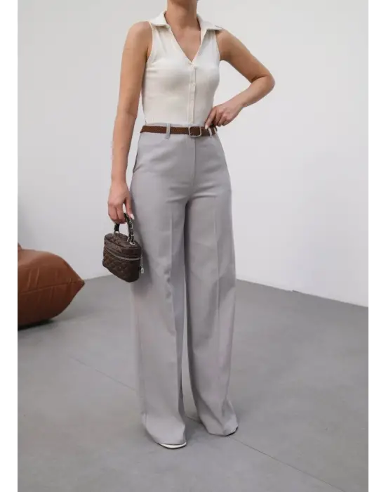 Keten Kemerli̇ Ve Dökümlü Palazzo Pantolon (Kemer Dahi̇l)