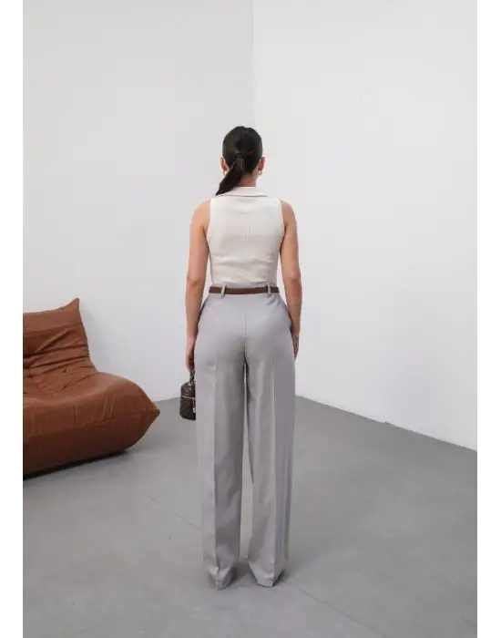 Keten Kemerli̇ Ve Dökümlü Palazzo Pantolon (Kemer Dahi̇l)