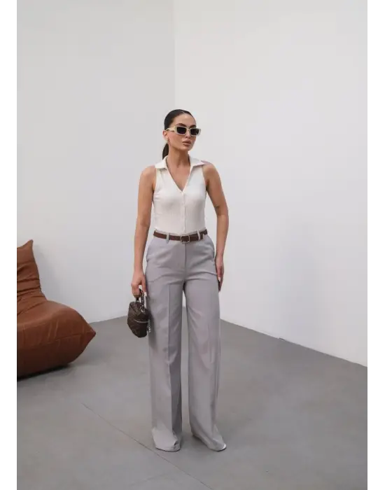 Keten Kemerli̇ Ve Dökümlü Palazzo Pantolon (Kemer Dahi̇l)