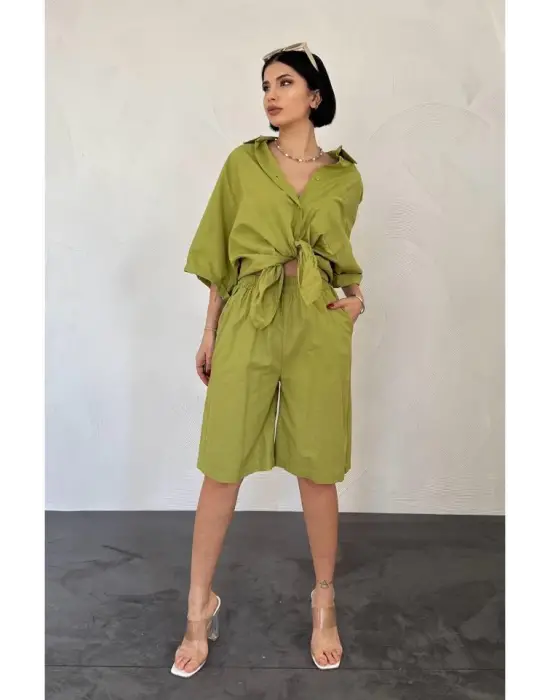 Omarı Rahat ve Şık Kısa Kollu Keten Takım