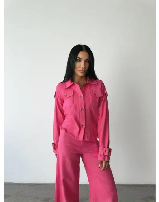 Omarı Şıklığıyla Fark Yaratan Keten Takım - Fuşya