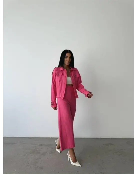 Omarı Şıklığıyla Fark Yaratan Keten Takım - Fuşya