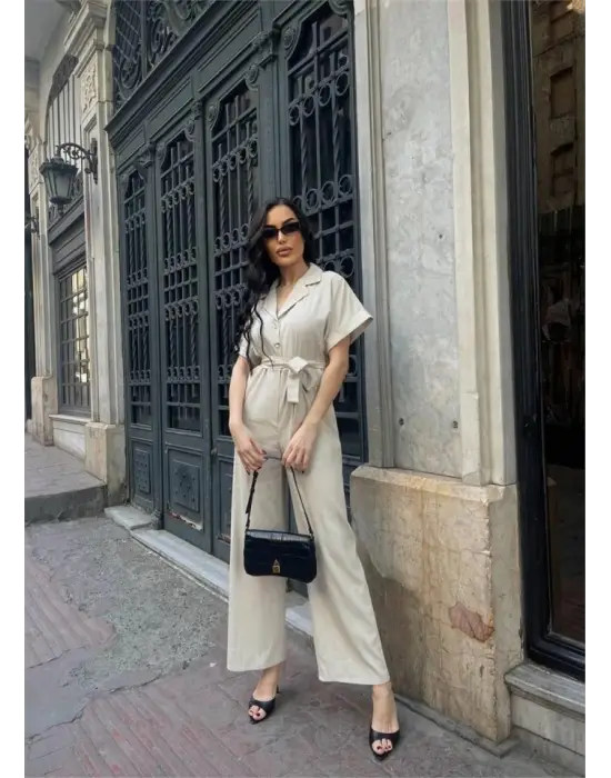 KETEN TULUM BEL BAĞLAMA DETAYLI - Krem