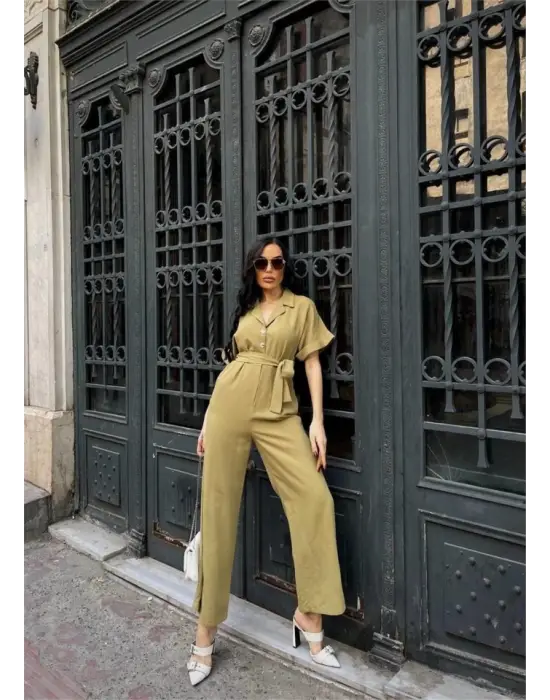 KETEN TULUM BEL BAĞLAMA DETAYLI - Yeşil