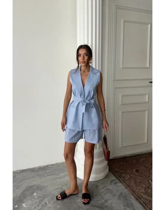 KETEN YELEK - ŞORT TAKIM - Mavi