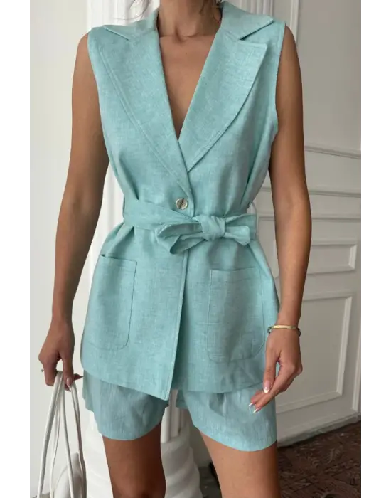 KETEN YELEK - ŞORT TAKIM - Mint