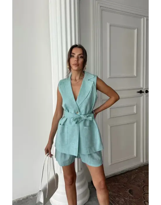 KETEN YELEK - ŞORT TAKIM - Mint