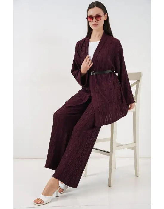 Kimono Pantolon İkili Takım 30078 - Bordo