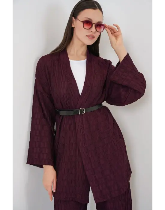 Kimono Pantolon İkili Takım 30078 - Bordo