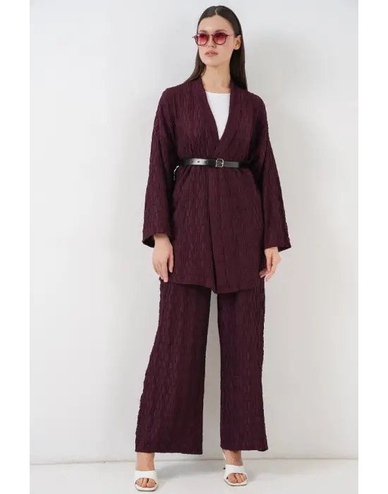 Kimono Pantolon İkili Takım 30078 - Bordo