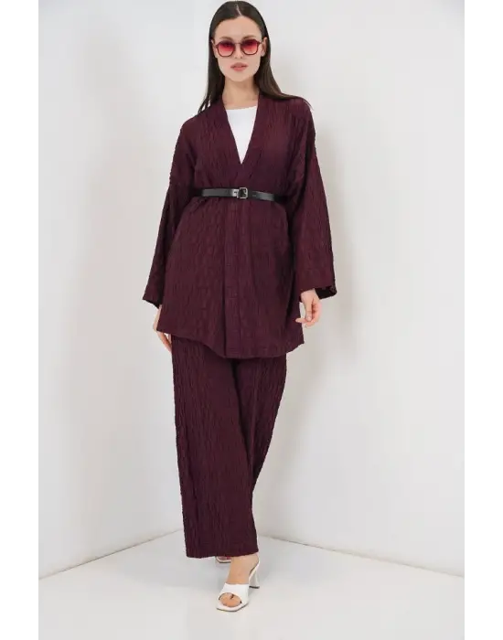 Kimono Pantolon İkili Takım 30078 - Bordo