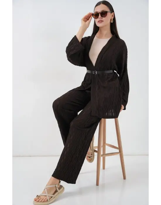 Kimono Pantolon İkili Takım 30078 - Kahverengi