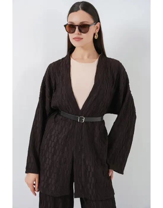 Kimono Pantolon İkili Takım 30078 - Kahverengi