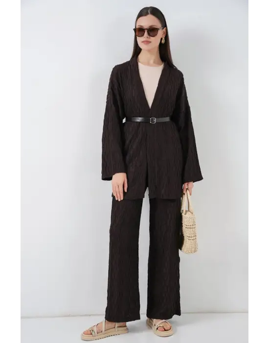 Kimono Pantolon İkili Takım 30078 - Kahverengi