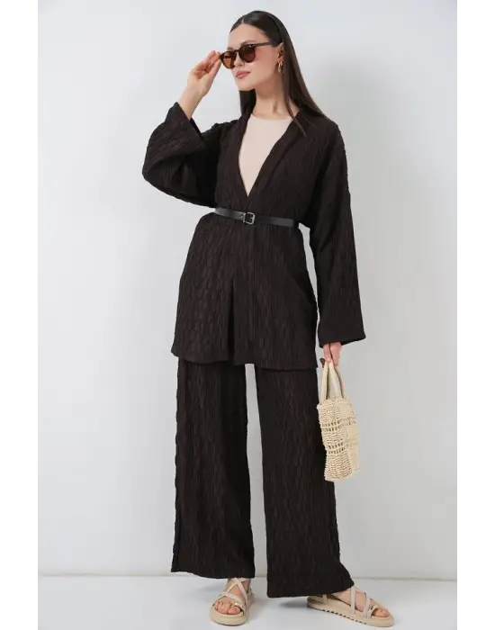 Kimono Pantolon İkili Takım 30078 - Kahverengi
