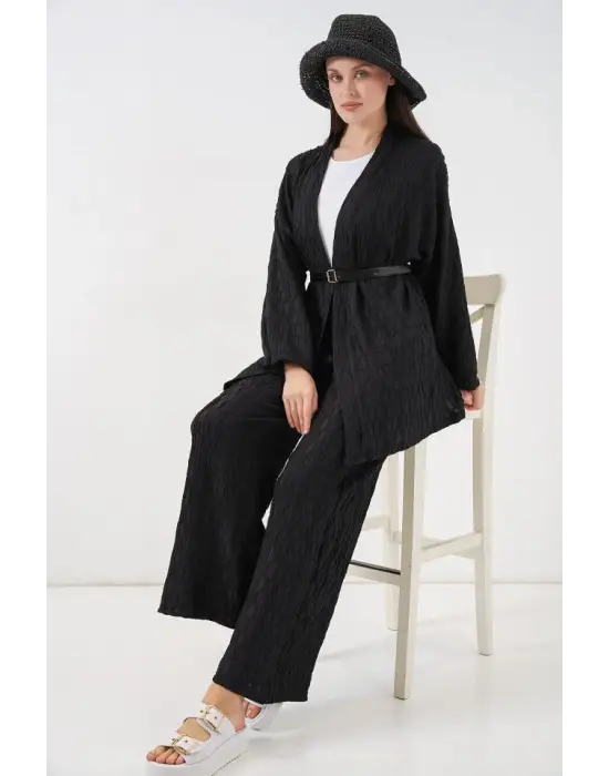 Kimono Pantolon İkili Takım 30078 - Siyah