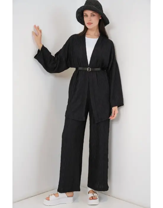 Kimono Pantolon İkili Takım 30078 - Siyah