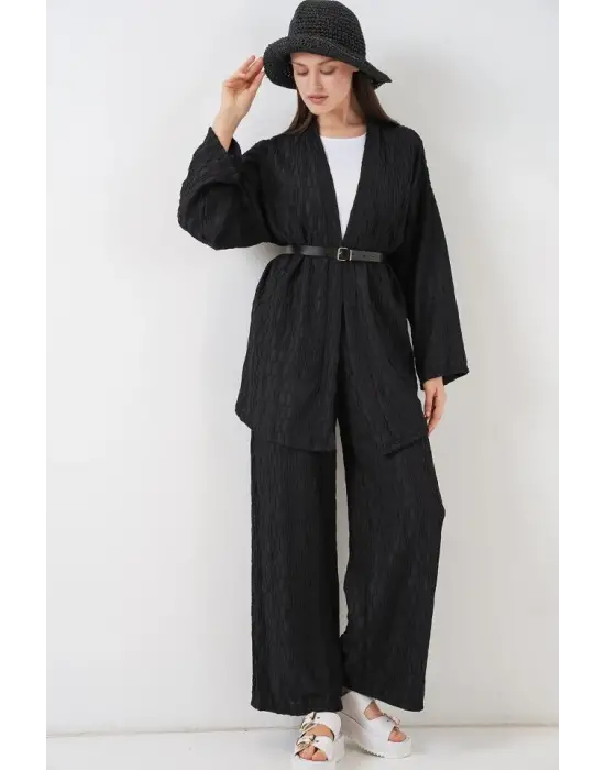 Kimono Pantolon İkili Takım 30078 - Siyah