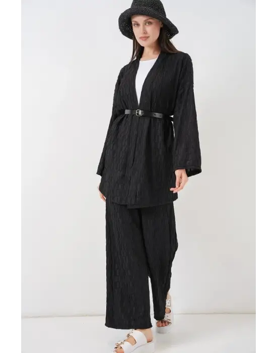 Kimono Pantolon İkili Takım 30078 - Siyah