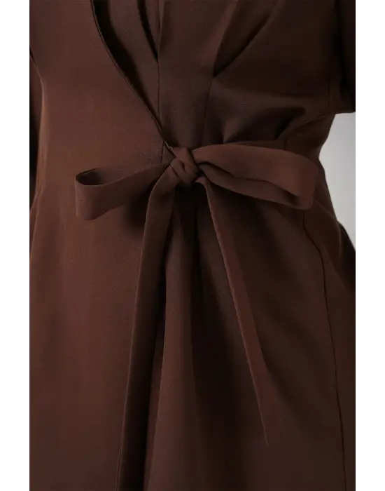 Kimono Pantolon Kumaş Takım 30054 - Kahverengi